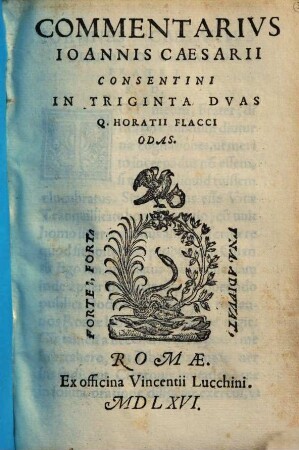 Commentarivs Ioannis Caesarii Consentini In Triginta Dvas Q. Horatii Flacci Odas