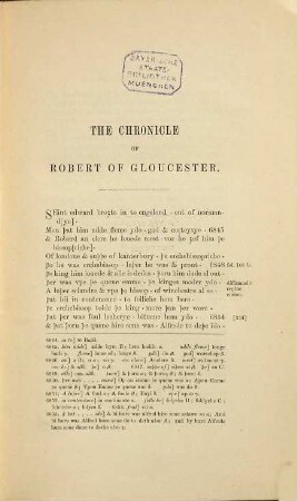 The metrical Chronicle of Robert of Gloucester ed. by William Aldis Wright, 2