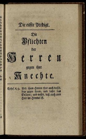 Die eilfte Predigt. Die Pflichten der Herren gegen ihre Knechte.