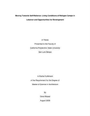 Moving Towards Self-Reliance: Living Conditions of Refugee Camps in Lebanon and Opportunities for Development