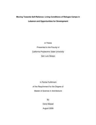 Moving Towards Self-Reliance: Living Conditions of Refugee Camps in Lebanon and Opportunities for Development