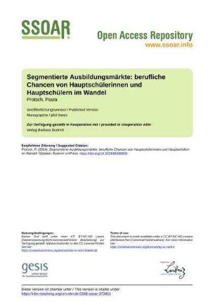 Segmentierte Ausbildungsmärkte: berufliche Chancen von Hauptschülerinnen und Hauptschülern im Wandel