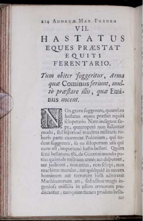 VII. Hastatus Eques Praestat Equiti Ferentario