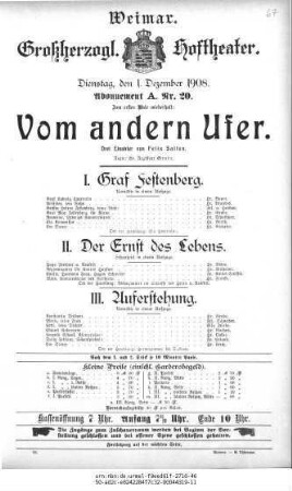 Vom andern Ufer [I. Graf Festenberg; II. Der Ernst des Lebens; III. Auferstehung]
