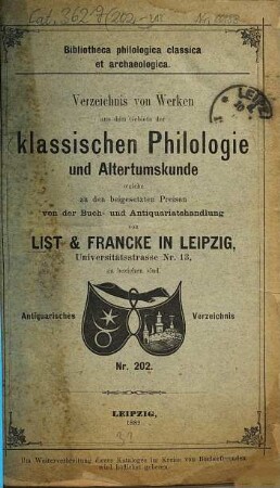 Lager-Verzeichnis. 202. 1889