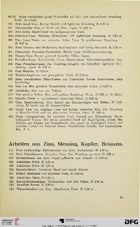 Arbeiten aus Zinn, Messing, Kupfer, Bronzen (515-613)