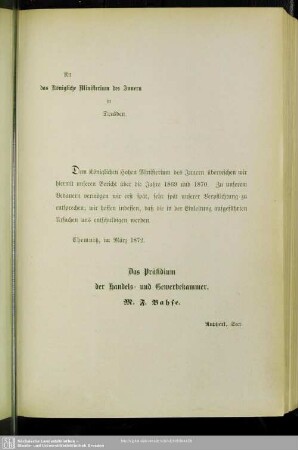 An das Königliche Ministerium des Innern in Dresden