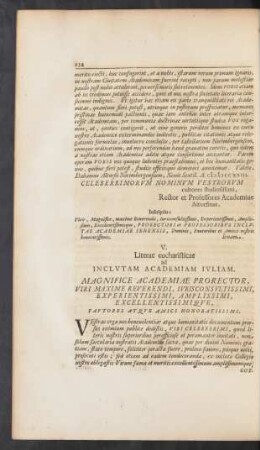 V. Literae eucharisticae ad Inclutam Academiam Iuliam