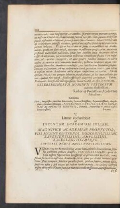 V. Literae eucharisticae ad Inclutam Academiam Iuliam