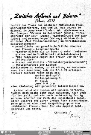Zwischen Aufbruch und Beharren : Frauen 1989