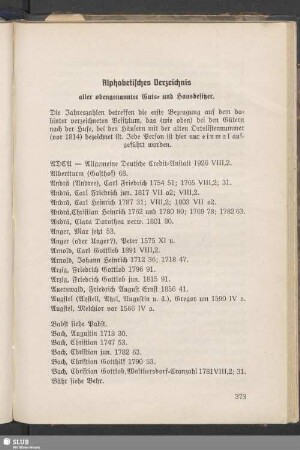 Alphabetisches Verzeichnis aller obengenannter Guts- und Hausbesitzer