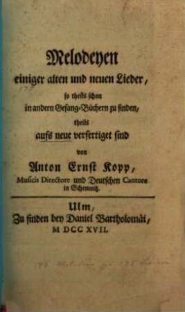 Melodeyen einiger alten und neuen Lieder