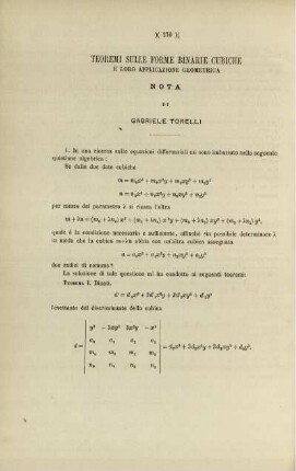 Teoremi sulle forme binarie cubiche e loro applicazione geometrica.
