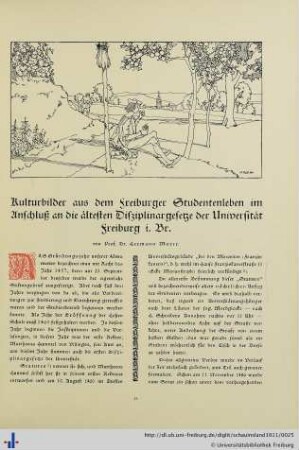 Kulturbilder aus dem Freiburger Studentenleben im Anschluß an die ältesten Disziplinargesetze der Universität Freiburg.