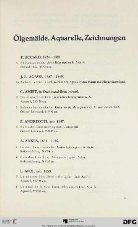 Ölgemälde, Aquarelle, Zeichnungen (Nr. 1-132)