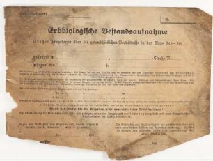 Erbbiologische Bestandsaufnahme - Fragebogen zu gesundheitlichen Verhältnissen in der Sippe
