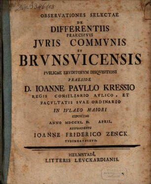 Observationes selectae de differentiis praecipuis iuris communis et Brunsvicensis