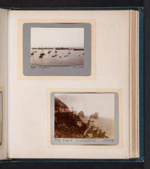 Fotoalbum einer Italienreise von Vendig bis Neapel : Albumseite 31 mit zwei Fotografien von Capri (Segelhafen und Faraglioni)
