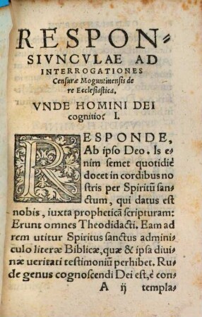 Ordinandorvm Examinatio : Quid ad interrogata Censurae Moguntinensis de re Ecclesiastica, a Candidatis Sacri Ordinis, quam breuissime responderi possit