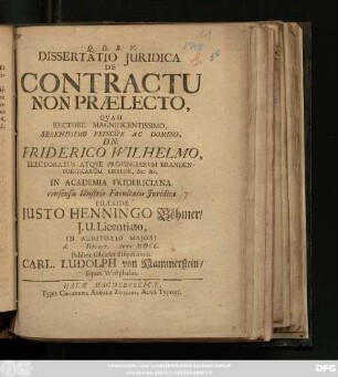Dissertatio Iuridica De Contractu Non Praelecto