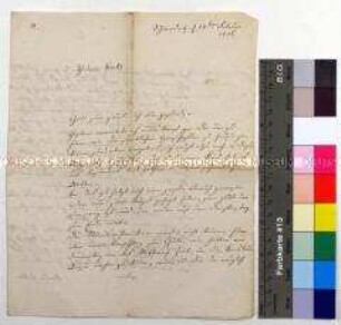 Brief Charlotte Emilie Kattner an ihren Verlobten Johann David Enke über Schlafgäste im Hause Kattner und eine geplante Reise nach Breslau