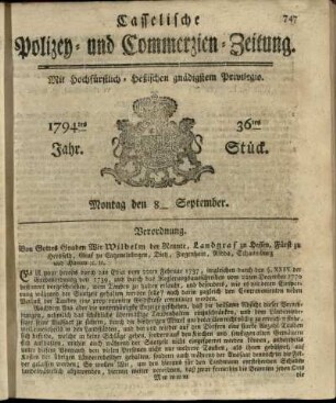 36tes Stueck, Montag den 8ten September 1794