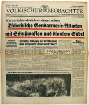 Tageszeitung "Völkischer Beobachter" u.a. zu "Übergriffen tschechoslowakischer Behörden auf Sudetendeutsche"