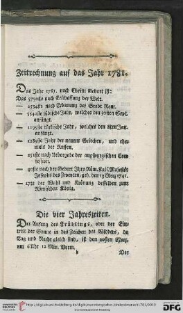 Zeitrechnung auf das Jahr 1781