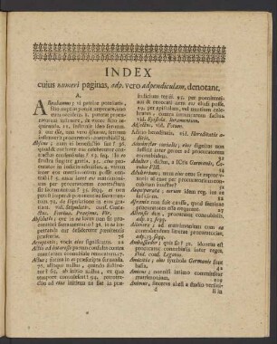 Index cuius numeri paginas, adp. vero adpendiculam, denotant