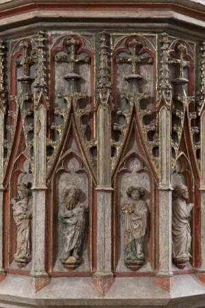 Kanzelkorb mit 9 Heiligenfiguren — Johannes der Täufer und Johannes der Evangelist