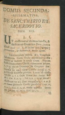 Domus Secunda Affirmativa. De Sanctuario Et Sacerdotio.