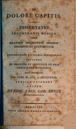 De dolore capitis : Diss. inaug. med.