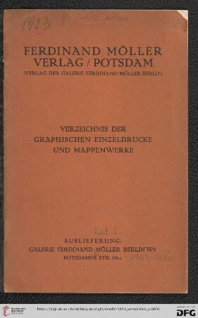 Verzeichnis der graphischen Einzeldrucke und Mappenwerke