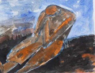 Sitzende Frau in Landschaft