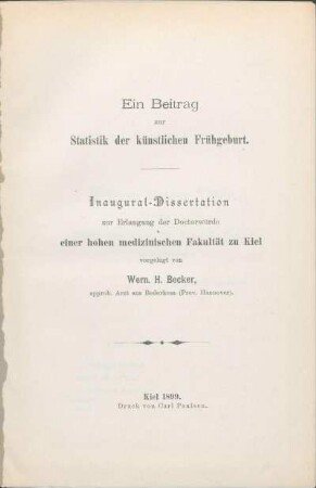 Ein Beitrag zur Statistik der künstlichen Frühgeburt