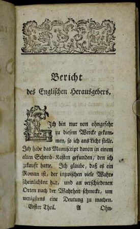 Bericht des Englischen Herausgebers.