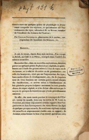 Observations sur quelques points de physiologie et d'anatomie comparée des végétaux, et spécialement sur l'accroissement des tiges