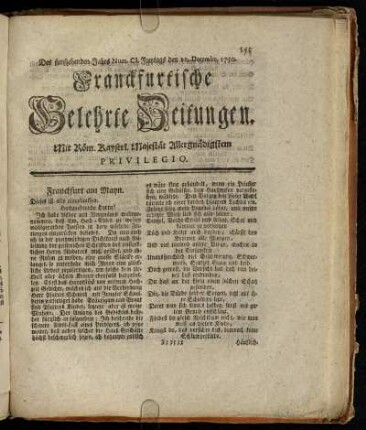 Num. CI. Freytags den 11. Decembr. 1750 - Num. CIX. Dienstags den 29. Decembr. 1750