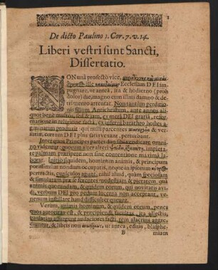 De dicto Paulino 1. Cor. 7. v. 14. Liberi vestri sunt Sancti, Dissertatio.