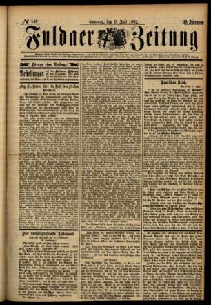 Erste Ausgabe vom Sonntag, den 03. Juli 1892.