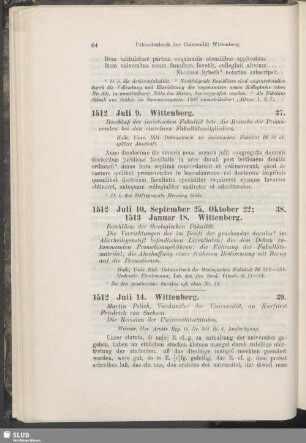 38. 1512, Juli 10, September 25, Oktober 22; 1513, Januar 18. Wittenberg