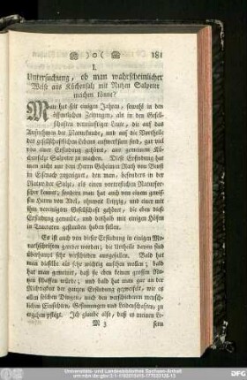 I. Untersuchung, ob man wahrscheinlicher Weise aus Küchensalz mit Nutzen Salpeter machen könne?