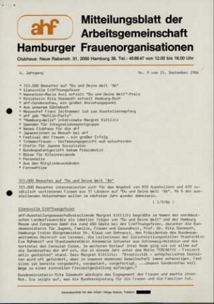 Mitteilungsblatt der Arbeitsgemeinschaft Hamburger Frauenorganisationen