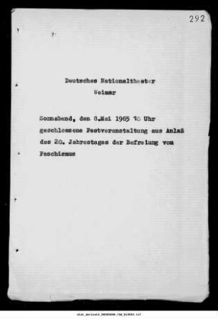 geschlossene Festveranstaltung aus Anlaß des 20. Jahrestages der Befreiung vom Faschismus
