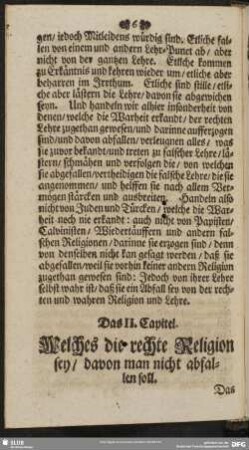 Das II. Capitel. Welches die rechte Religion sey, davon man nicht abfallen solle