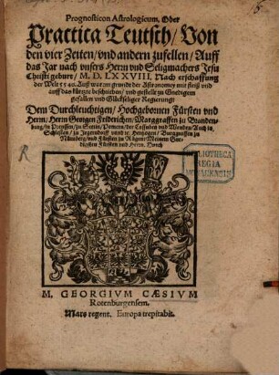 Prognosticon astrologicum ... : auf das Jahr 1578