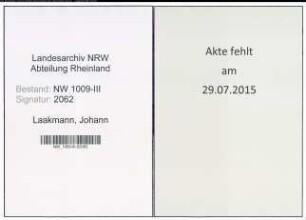 Entnazifizierung Johann Laakmann , geb. 08.04.1889 (Baecker)