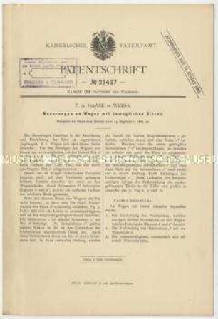 Patentschrift einer Neuerung an Wagen mit beweglichen Sitzen, Patent-Nr. 23437