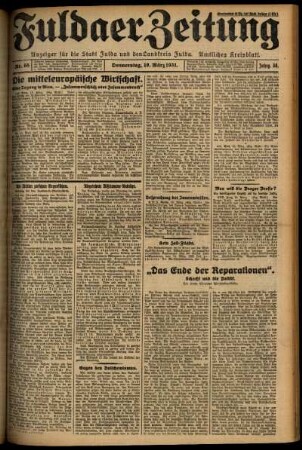 Erste Ausgabe vom Donnerstag, den 19. März 1931.