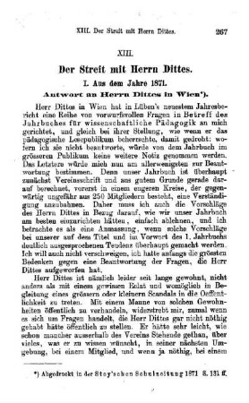 Der Streit mit Herrn Dittes : Antwort an Herrn Dittes in Wien